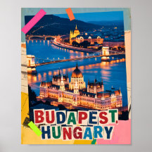 Budapest Ungarn Nacht Stadtlandschaft Pop-Art Coll