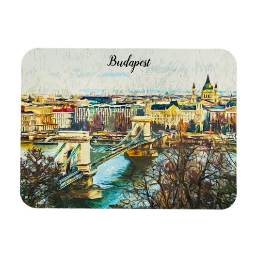 Budapest Ungarn Öl Paint Panorama Aussicht Magnet (Horizontal)