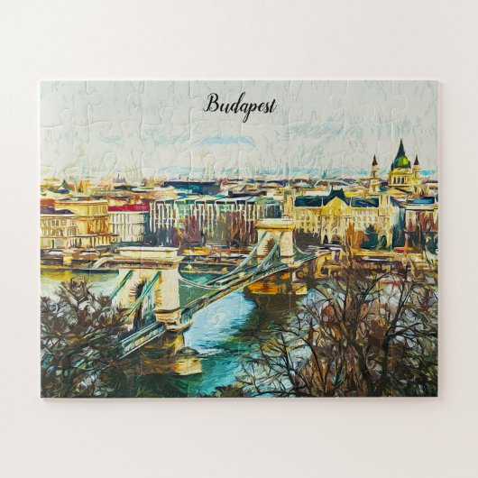 Budapest Ungarn Öl Paint Panorama Aussicht Puzzle (Horizontal)