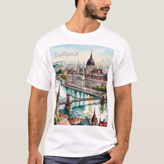 Budapest Ungarn Parlament Donau Skyline T-Shirt (Vorderseite)