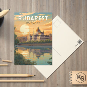 Budapest Ungarn Reise Kunst Vintage Postkarte