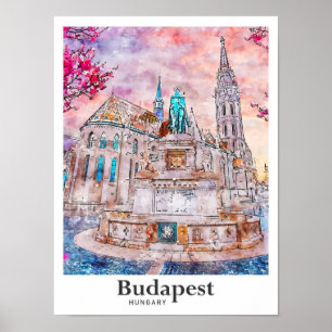 Budapest Ungarn Reisen Wasserfarben Hand zeichnen Poster