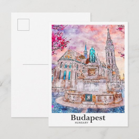 Budapest Ungarn Reisen Wasserfarben Hand zeichnen Postkarte (Vorne/Hinten)