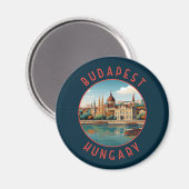 Budapest Ungarn Retro Distressed Circle Magnet (Vorderseite/Rückseite)