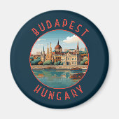 Budapest Ungarn Retro Distressed Circle Magnet (Vorne)
