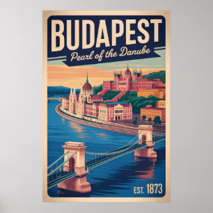 Budapest Ungarn Retro-Silhouette Stadtansicht Reis Poster