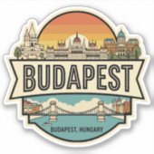 Budapest Ungarn Skyline Retro Reiseabzeichen Aufkleber (Vorderseite)