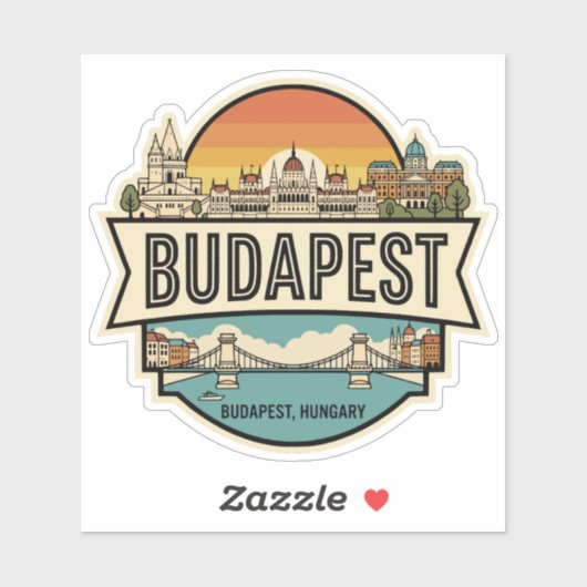 Budapest Ungarn Skyline Retro Reiseabzeichen Aufkleber (Blatt)
