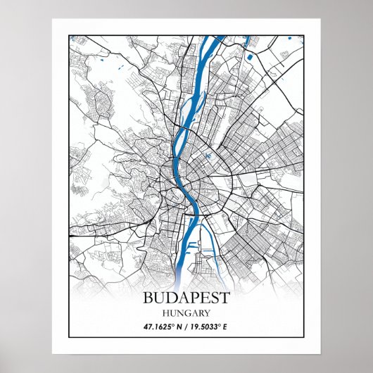 Budapest Ungarn Stadtkarte Einfache Unterkunft Poster (Vorne)