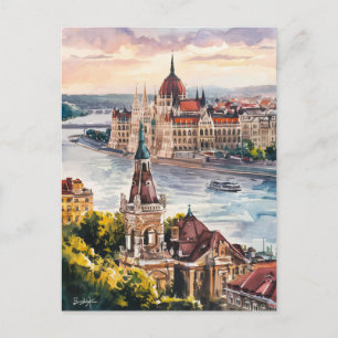 Budapest Ungarn Vintage Aquarellmalerei Postkarte