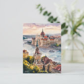 Budapest Ungarn Vintage Aquarellmalerei Postkarte (Stehend Vorderseite)