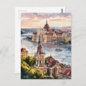 Budapest Ungarn Vintage Aquarellmalerei Postkarte (Vorne/Hinten)