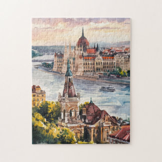 Budapest Ungarn  Vintage-Aquarellmalerei Puzzle