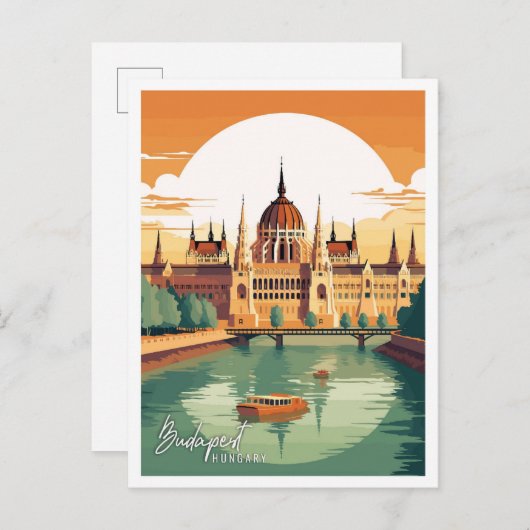 Budapest Ungarn Vintage Reise Illustration Postkarte (Vorne/Hinten)