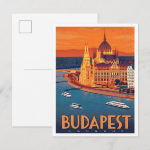 Budapest Ungarn Vintage Reise Kunst Postkarte