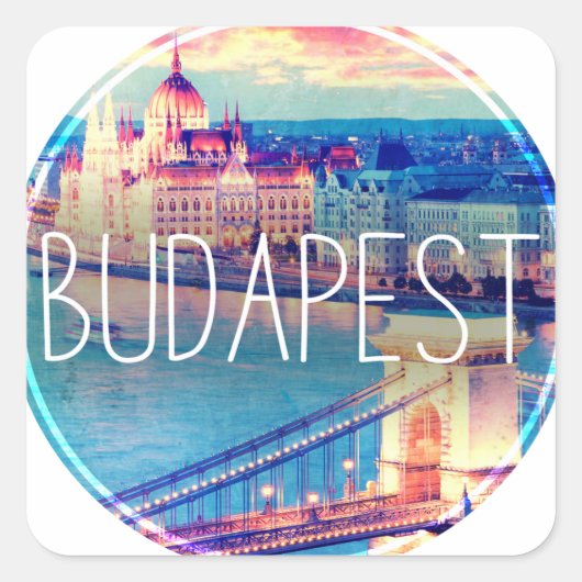 Budapest vintage, circle, quadratischer aufkleber (Vorderseite)