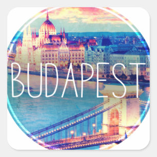Budapest vintage, circle, quadratischer aufkleber