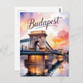 Budapest Wasserfarbkettenbrücke Postkarte (Vorne/Hinten)