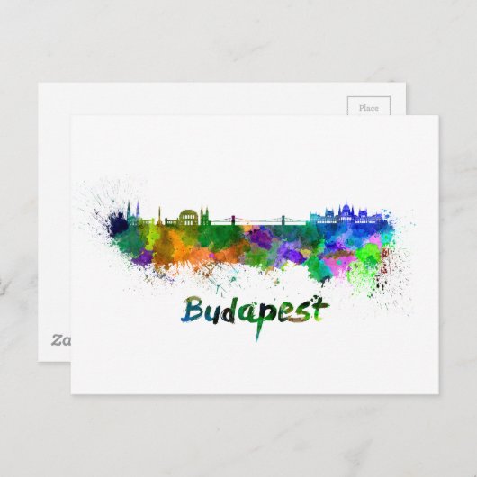 Budapester Skyline in Aquarellfarben Postkarte (Vorne/Hinten)