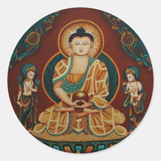Buddha Amitabha mit Bodhisattvas Runder Aufkleber (Vorderseite)