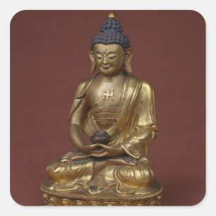 Buddha Amitayus sitzt in der Meditation Quadratischer Aufkleber