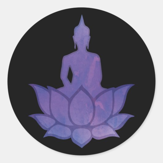 Buddha auf dem Lotus Lila Classic Round Sticker (Vorderseite)