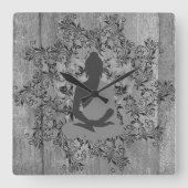 Buddha auf dem Rustikalen Wald, schwarzer Blättert Quadratische Wanduhr (Vorderseite)