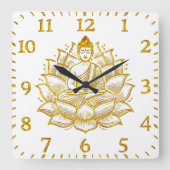Buddha auf der Lotus-Blume. Quadratische Wanduhr (Vorderseite)
