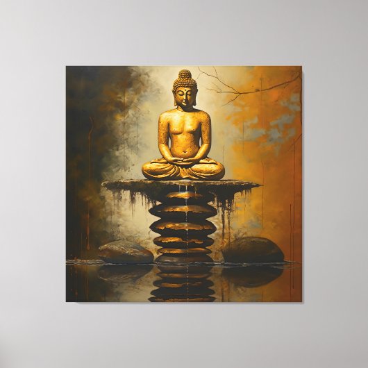 Buddha auf Steinen Leinwanddruck (Vorderseite)