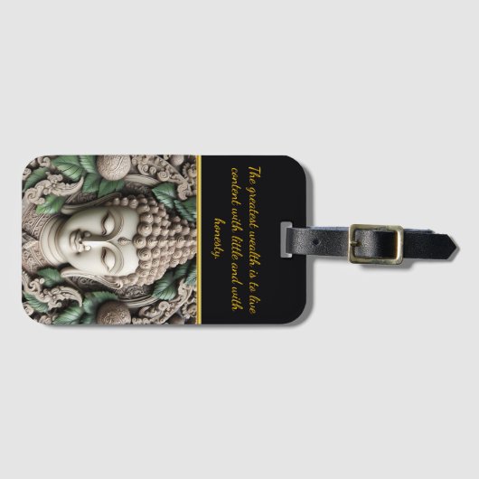 Buddha Carving mit Blätter. Generative KI Gepäckanhänger (Vorderseite (Horizontal))