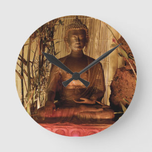 BUDDHA : Copper Statue Runde Wanduhr