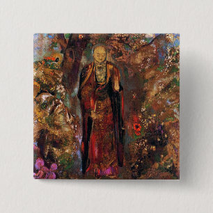 Buddha, der unter den Blumen geht Button
