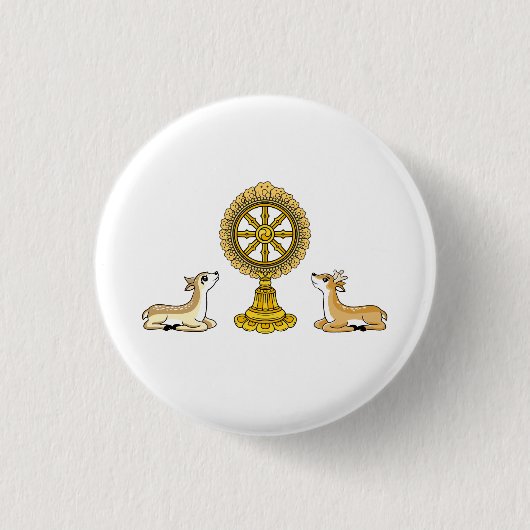 Buddha Dharma Wheel & Deers Button (Vorderseite)