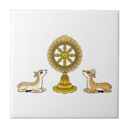 Buddha Dharma Wheel & Deers Keramik Tile Fliese