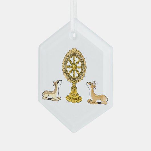 Buddha Dharma Wheel & Deers Ornament Aus Glas (Vorderseite Links)