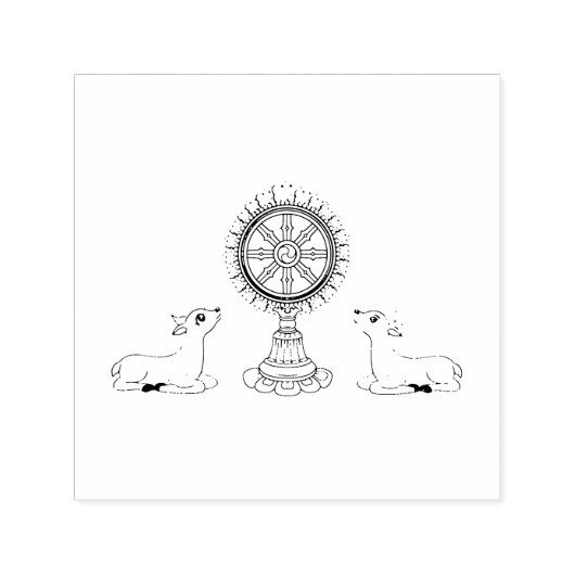 Buddha Dharma Wheel & Deers Selbstfarbige Briefmar Permastempel (Design)