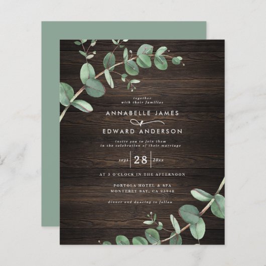 Buddha Eukalyptus dunkles Holz rustikale Hochzeit (Vorne/Hinten)