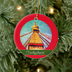 Buddha Eyes & Faithfulness - Boudhanath Stupa Yoga Keramik Ornament
