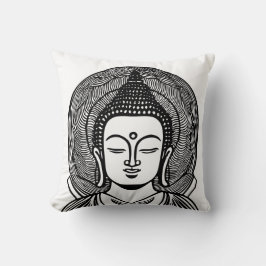 Buddha Face Black and White Zen Kissen