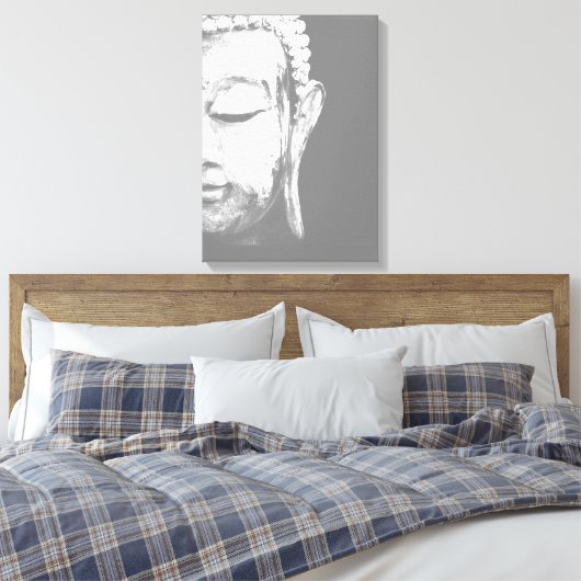 Buddha Face Schwarz-weiße Leinwand Print (Insitu (Schlafzimmer))
