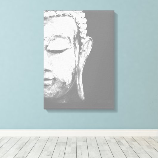Buddha Face Schwarz-weiße Leinwand Print (Insitu (Holzboden))