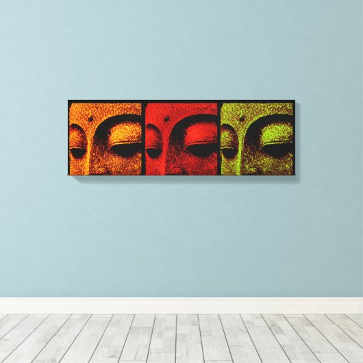 Buddha Faces Triptych Art Leinwand (Insitu (Holzboden))