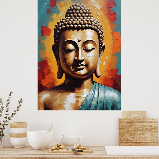 Buddha farbenfrohe Malerei - Moderne Kunst Poster (Küche)
