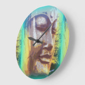 Buddha Gesicht grün Große Wanduhr (Winkel)