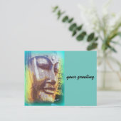 Buddha Gesicht grün Postkarte (Stehend Vorderseite)