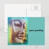 Buddha Gesicht grün Postkarte (Vorne/Hinten)