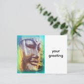 Buddha Gesicht grün Postkarte (Stehend Vorderseite)