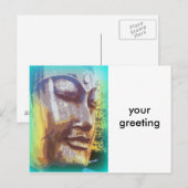 Buddha Gesicht grün Postkarte (Vorne/Hinten)
