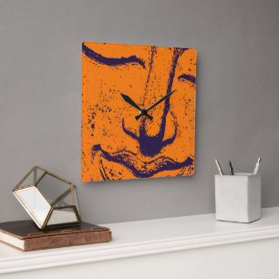 Buddha-Gesicht Zen Harmonie Buddhawesen Orange Quadratische Wanduhr