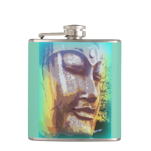 Buddha Gesichtsgrün Flachmann (Vorderseite)